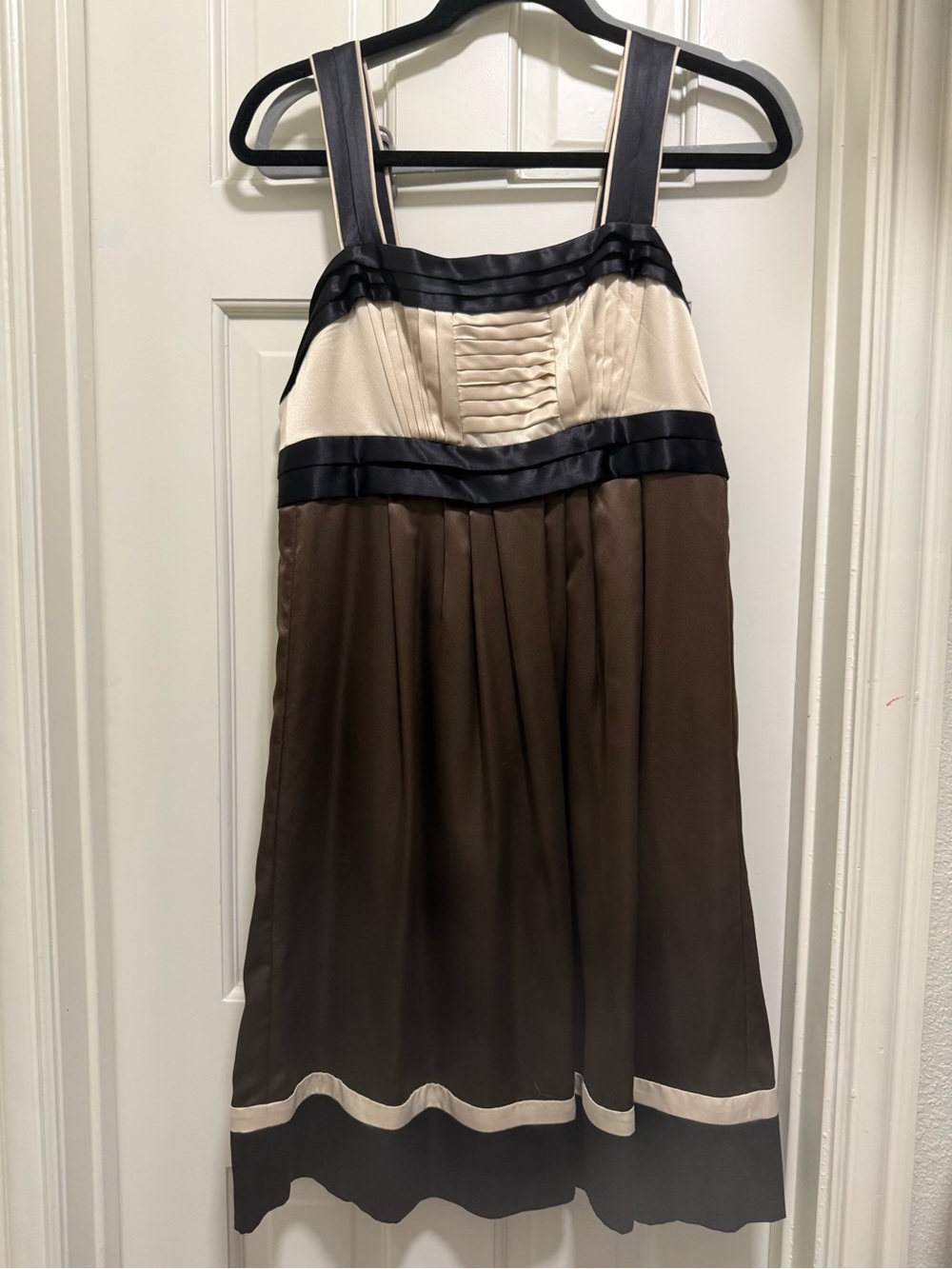 BCBG Colorblock Satin Cocktail Mini Dress | Brown Champagne Black 10